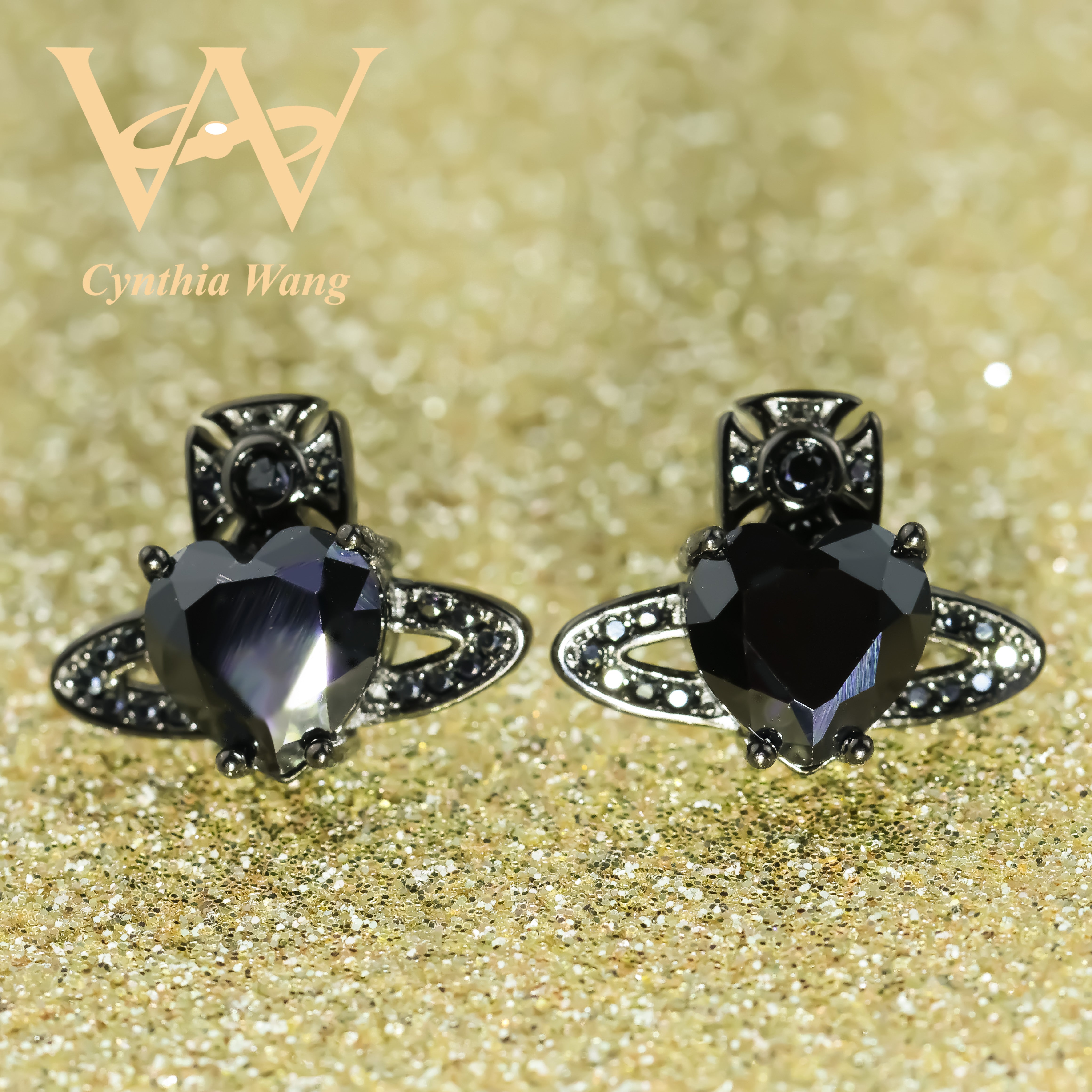 'Love Planet' Black Spinel Earrings