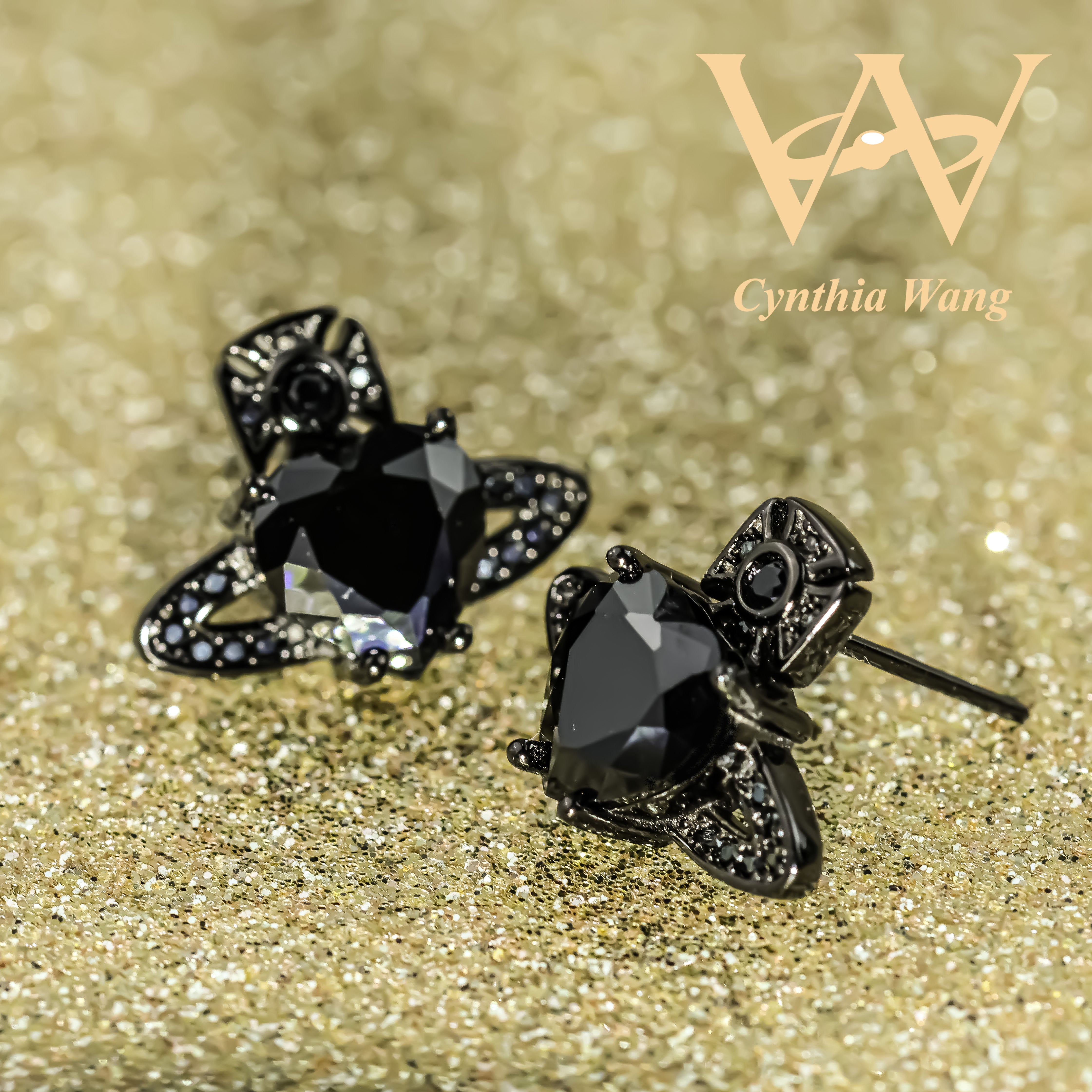 'Love Planet' Black Spinel Earrings