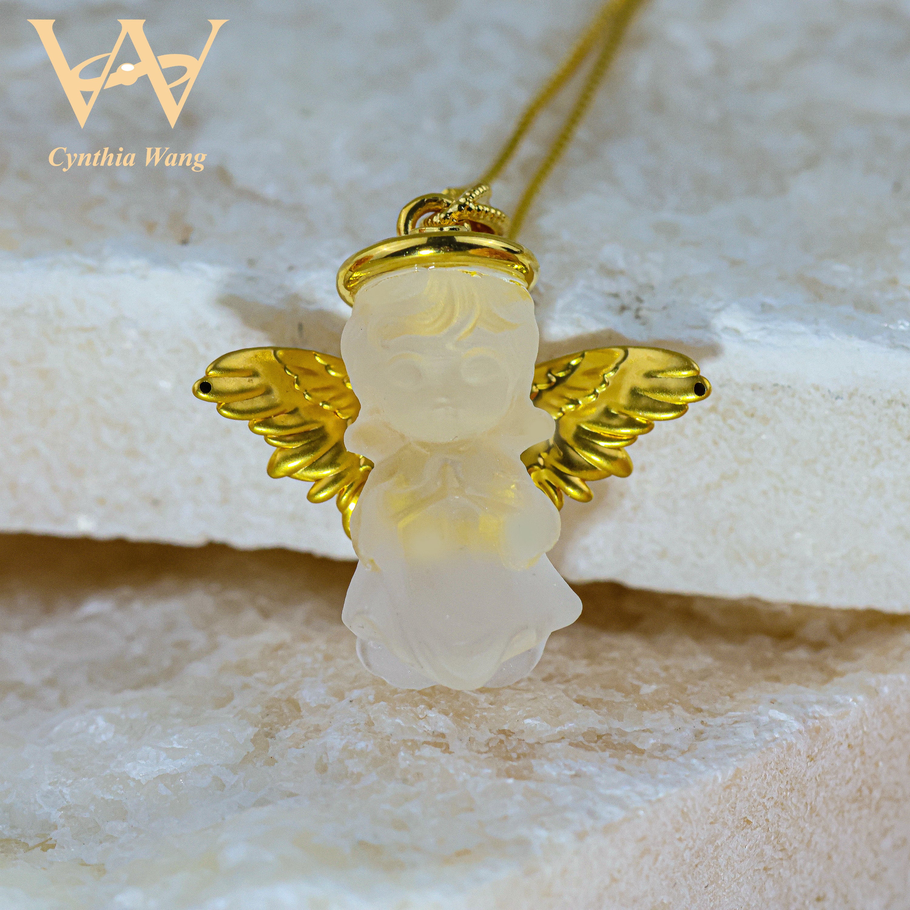 'Little Angel' 18k Gold Clear Quartz Pendant