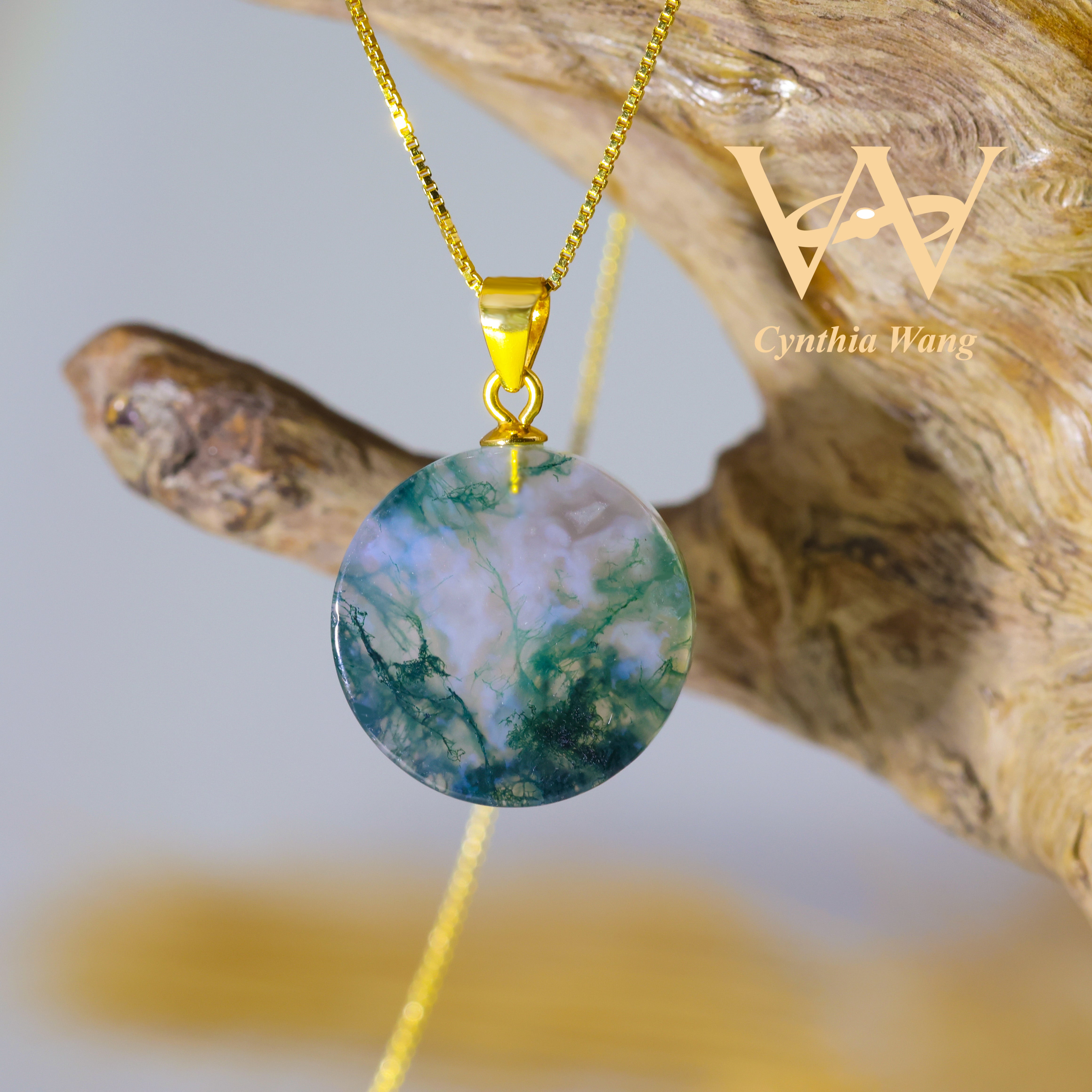 'Landscape Painting' Moss Agate Pendant