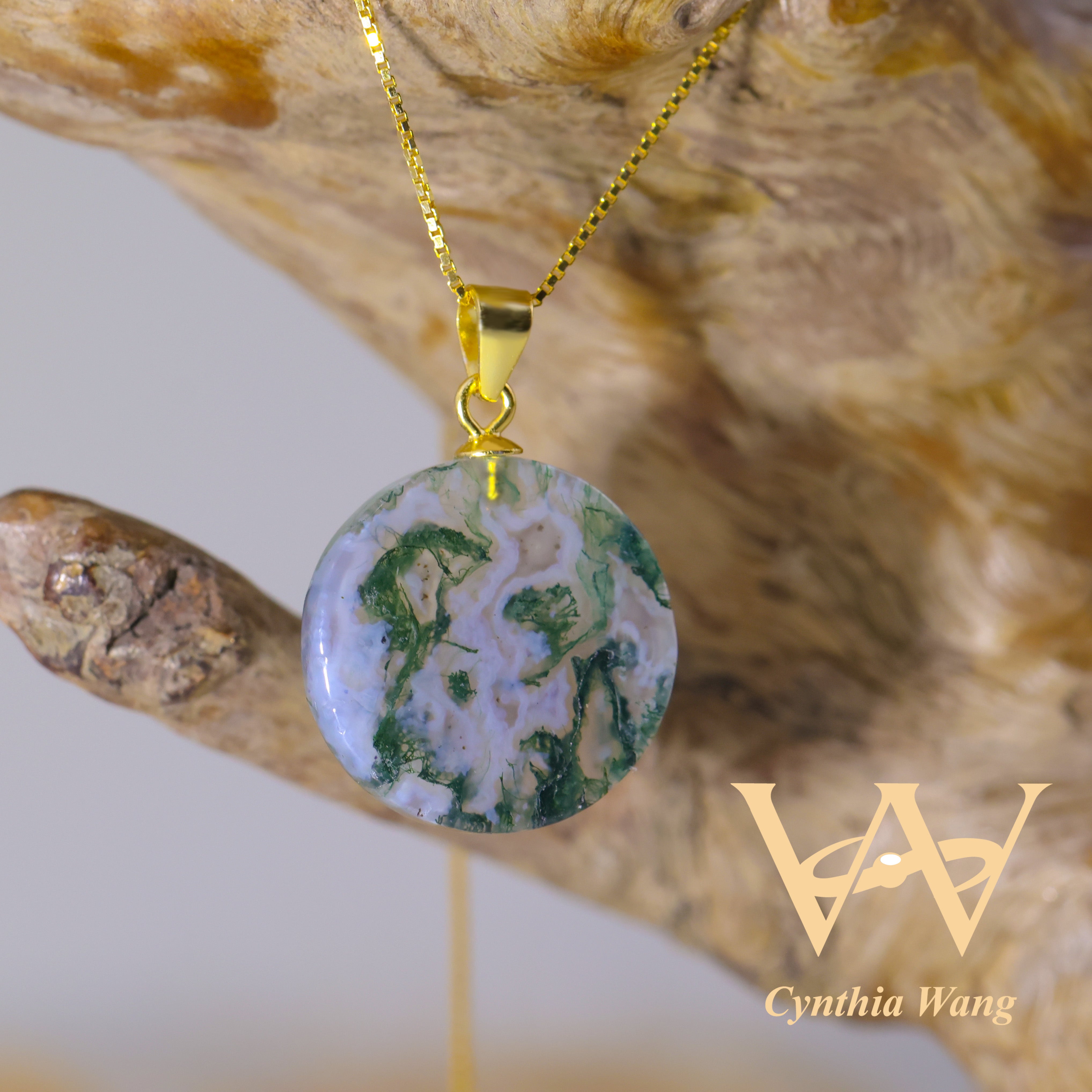 'Landscape Painting' Moss Agate Pendant