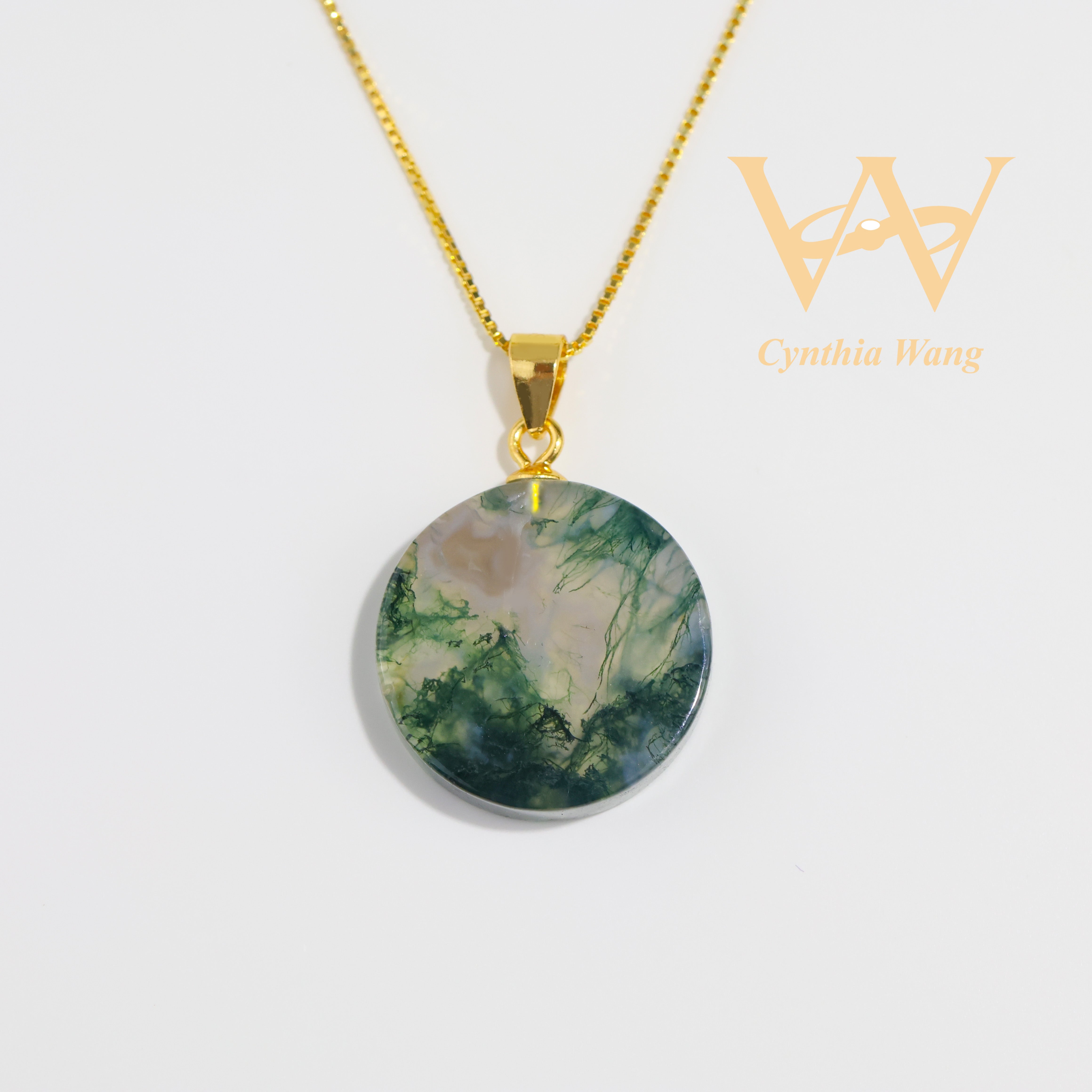 'Landscape Painting' Moss Agate Pendant