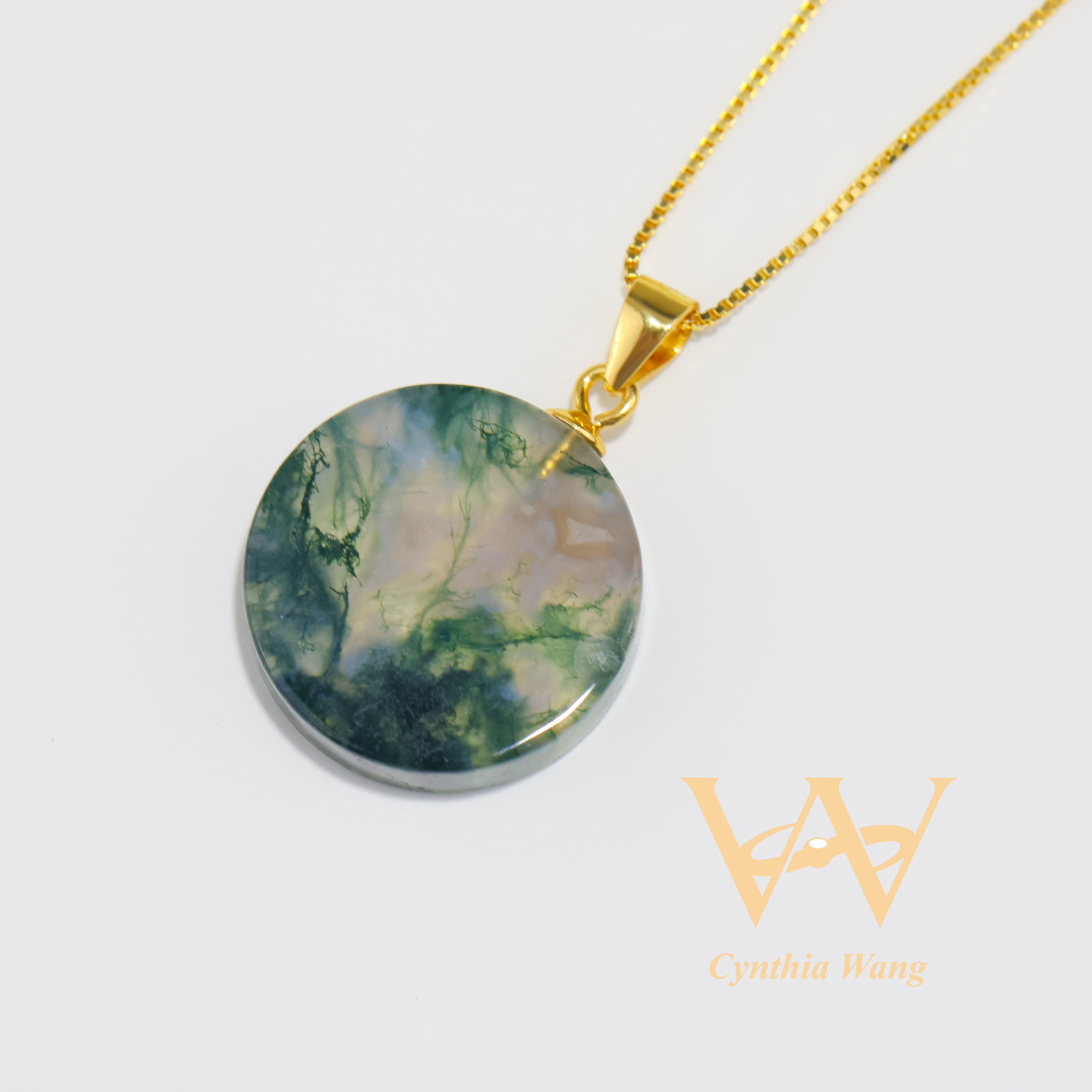 'Landscape Painting' Moss Agate Pendant