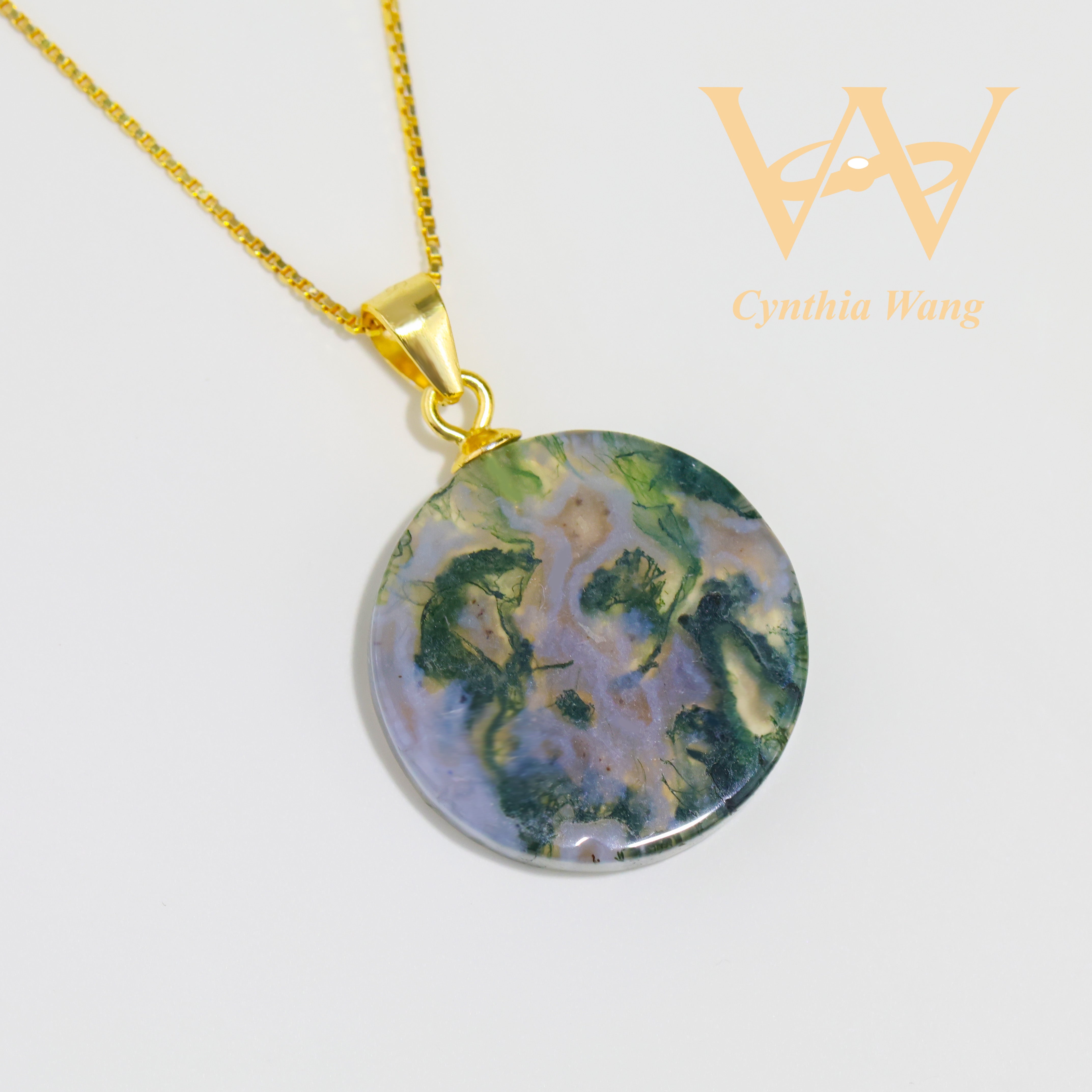 'Landscape Painting' Moss Agate Pendant