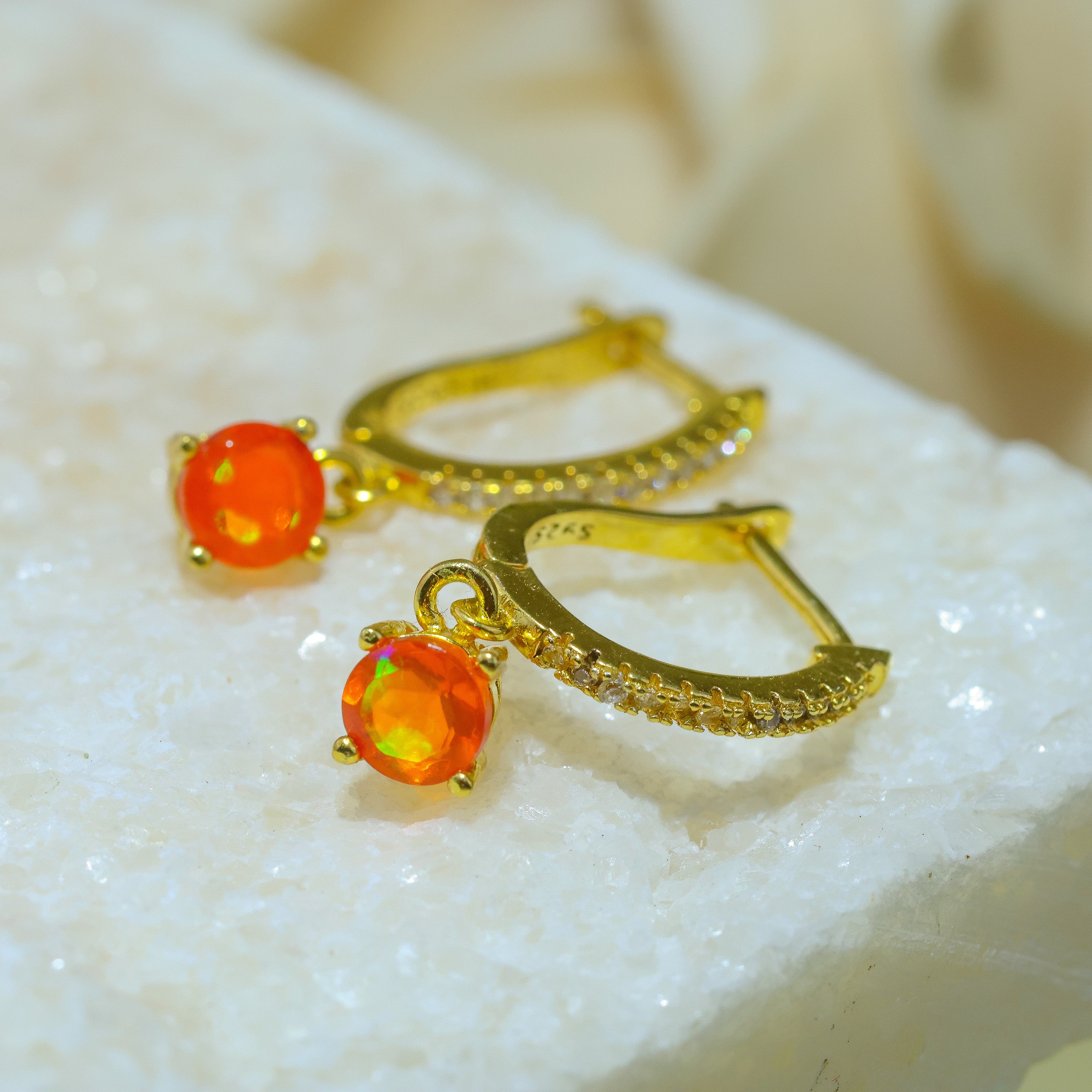 'Gilded Firestorm' Fire Opal Earrings