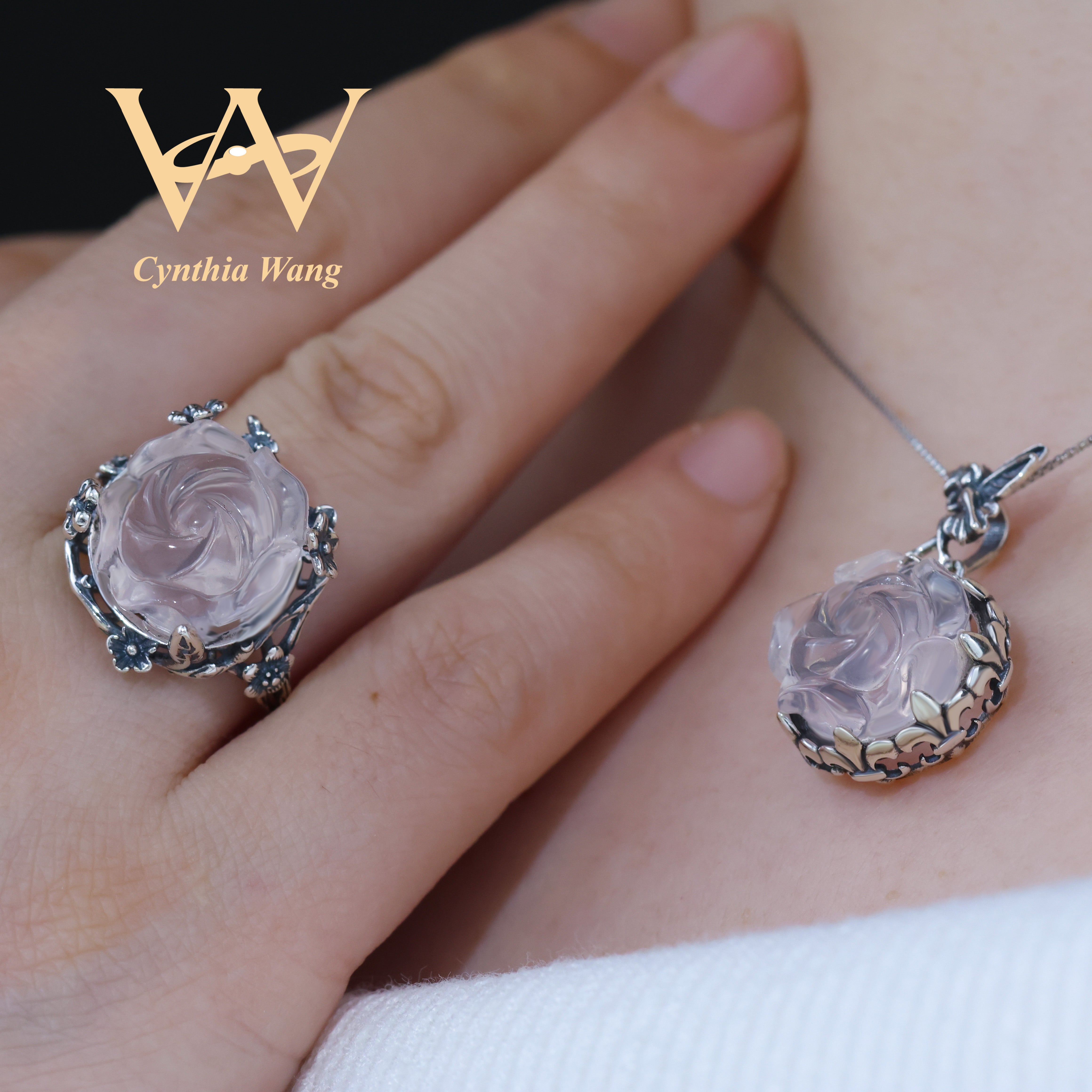 'Rose Fairy' Rose Quartz Ring & Necklace