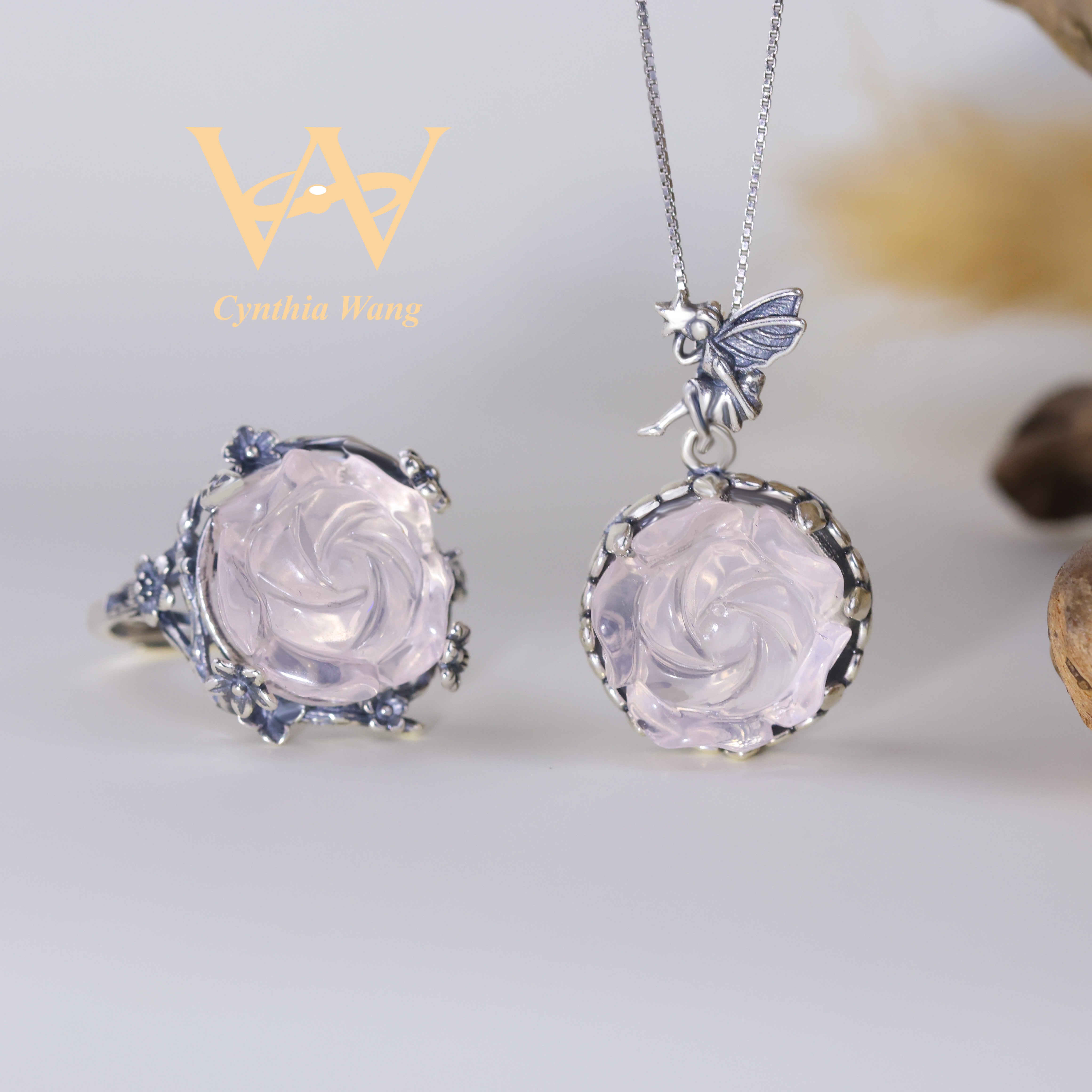 'Rose Fairy' Rose Quartz Ring & Necklace