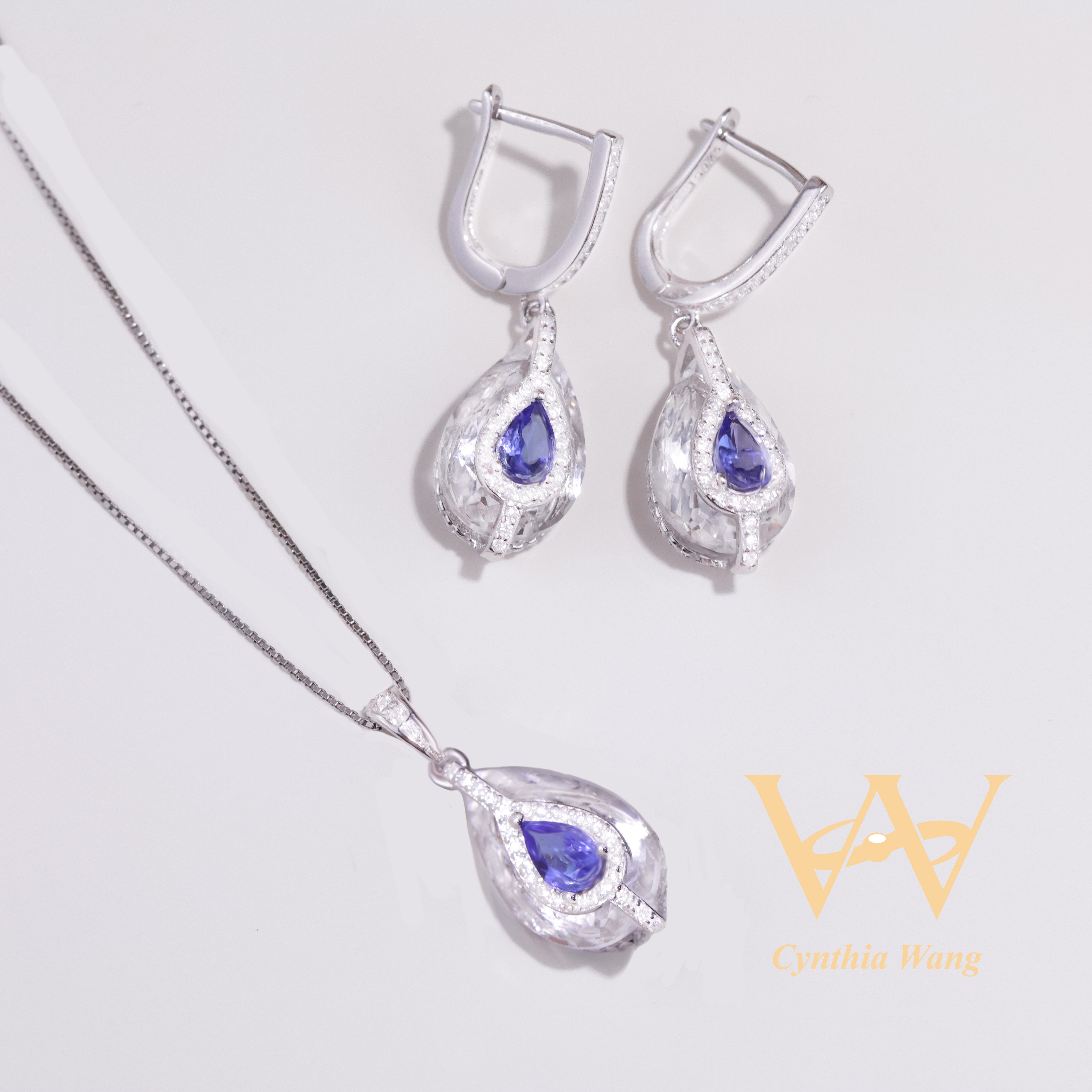 'Celestial Teardrop' Tanzanite & Clear Quartz Jewelry Set