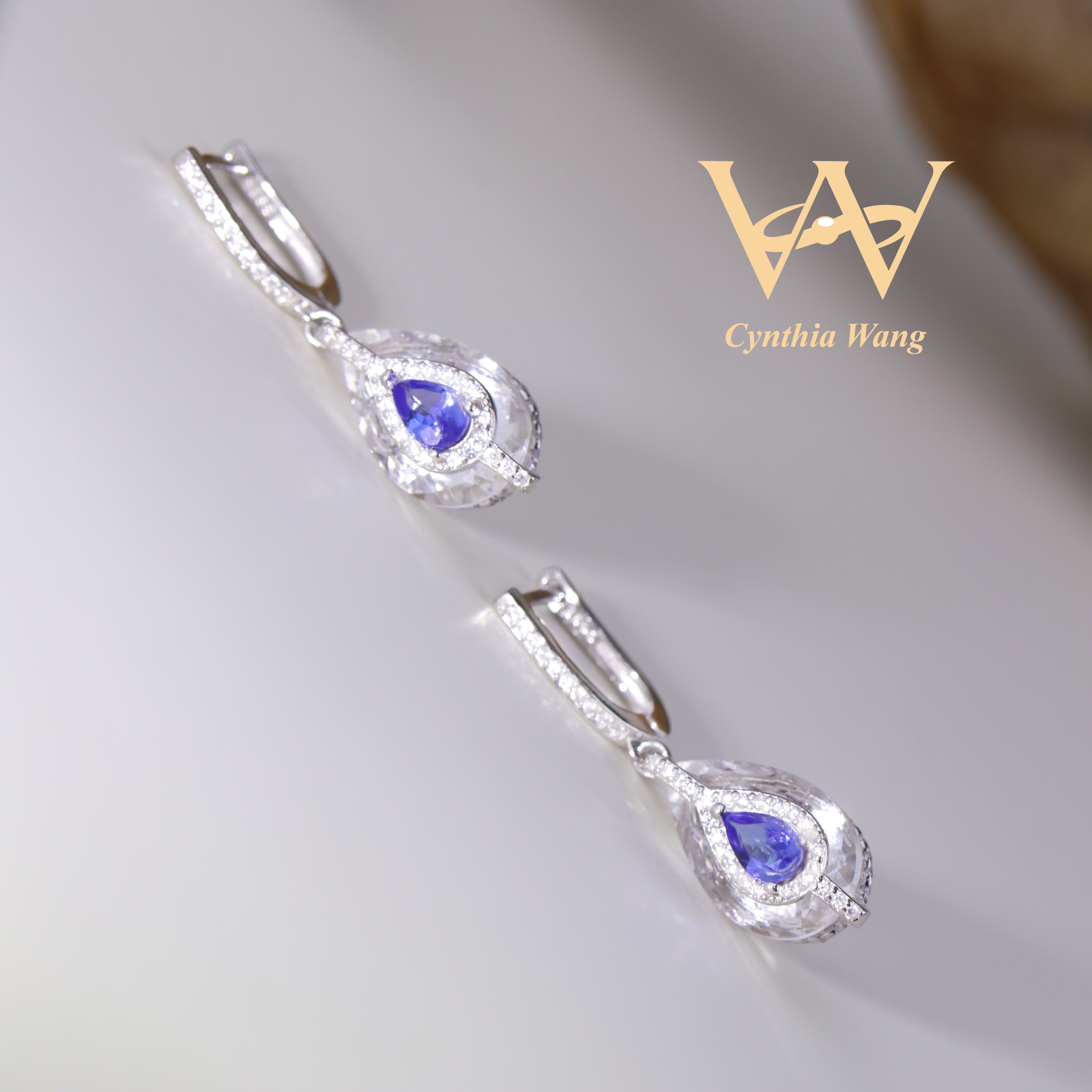 'Celestial Teardrop' Tanzanite & Clear Quartz Jewelry Set