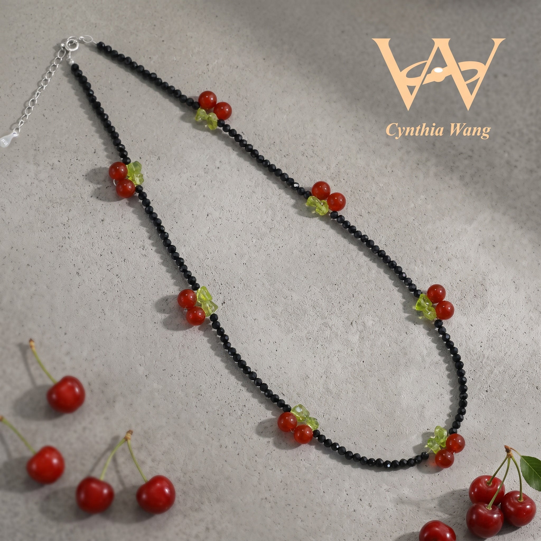 Handcrafted Black Tourmaline & Carnelian Cherry Jewelry Set