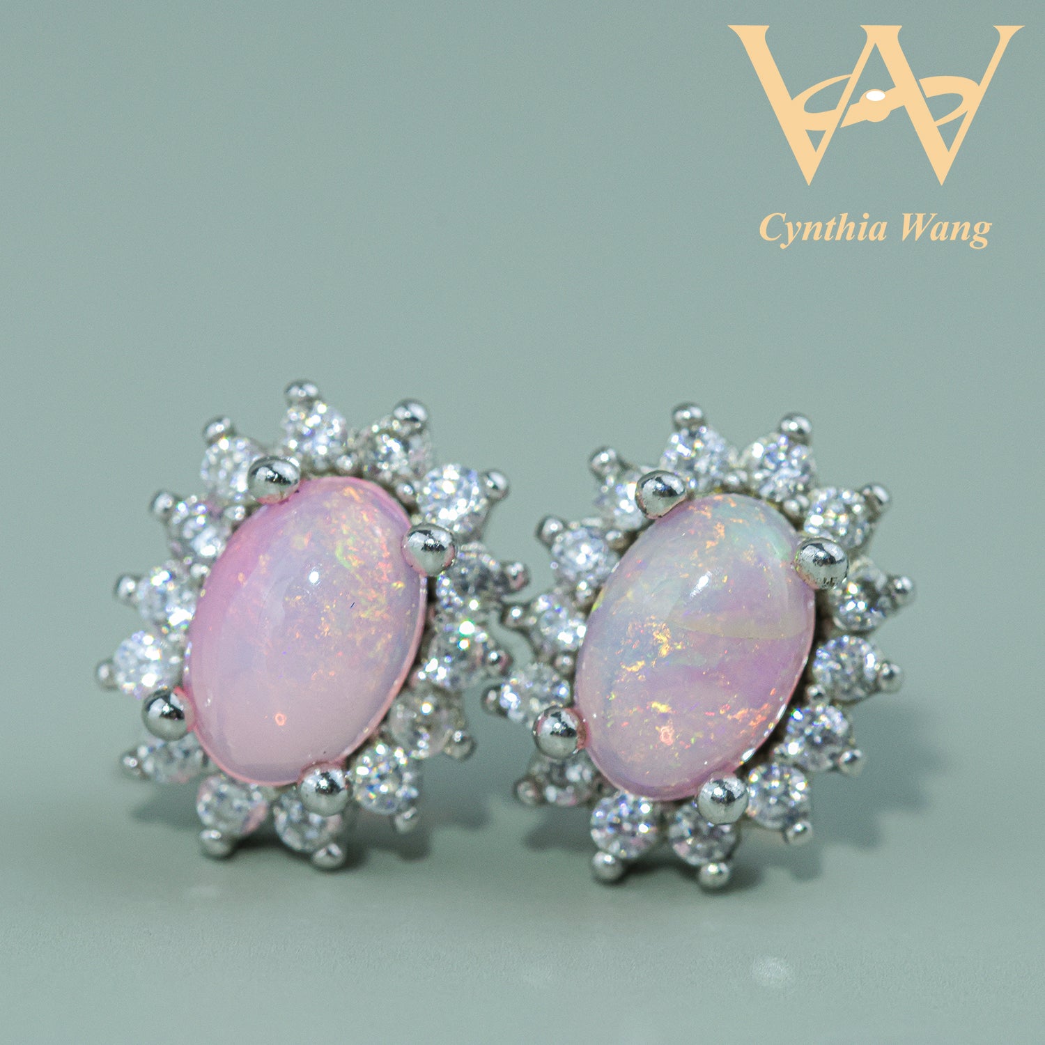 'Royal Flame Blossoms' Pink Opal Earrings