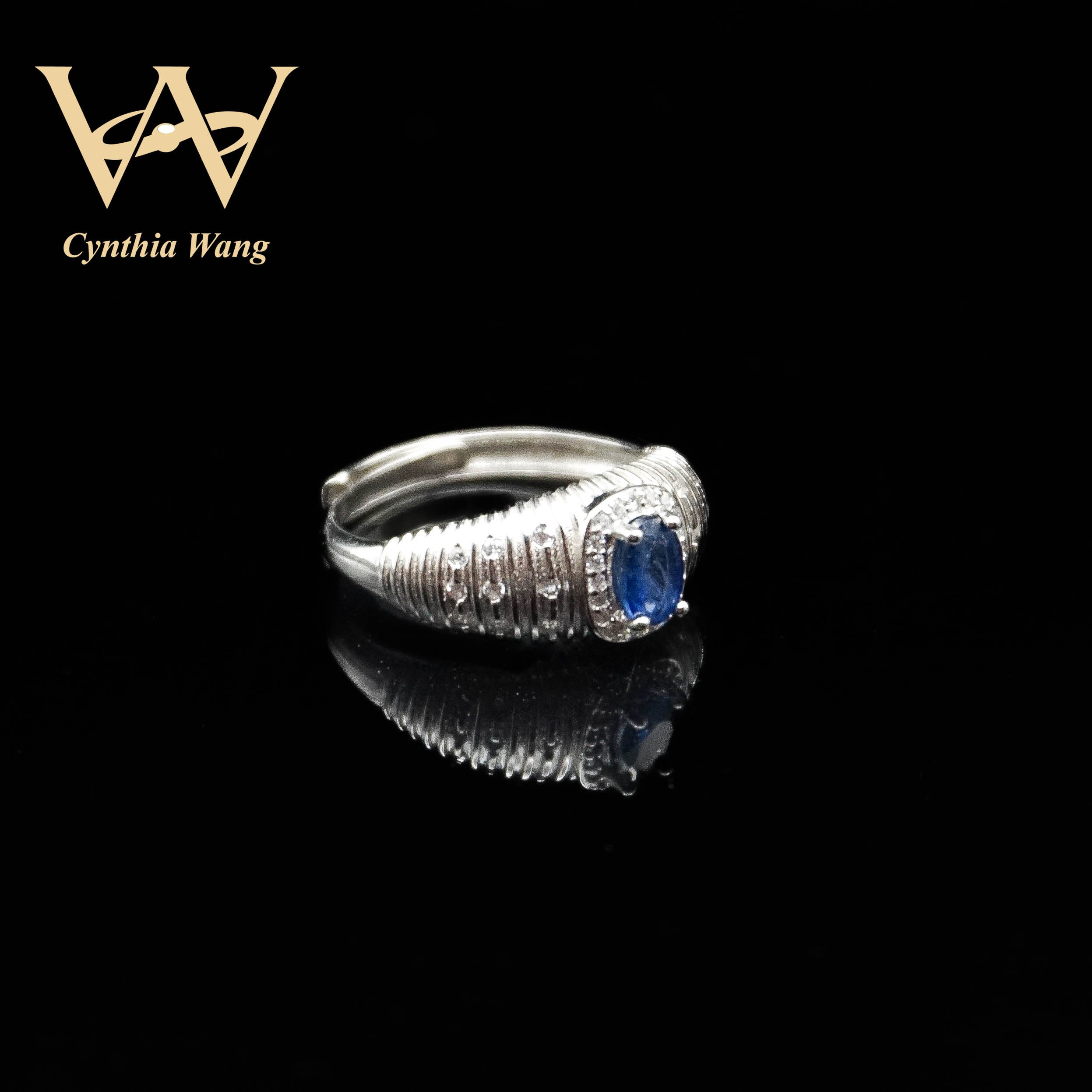 'Azure Allure' Striped Band Sapphire Ring