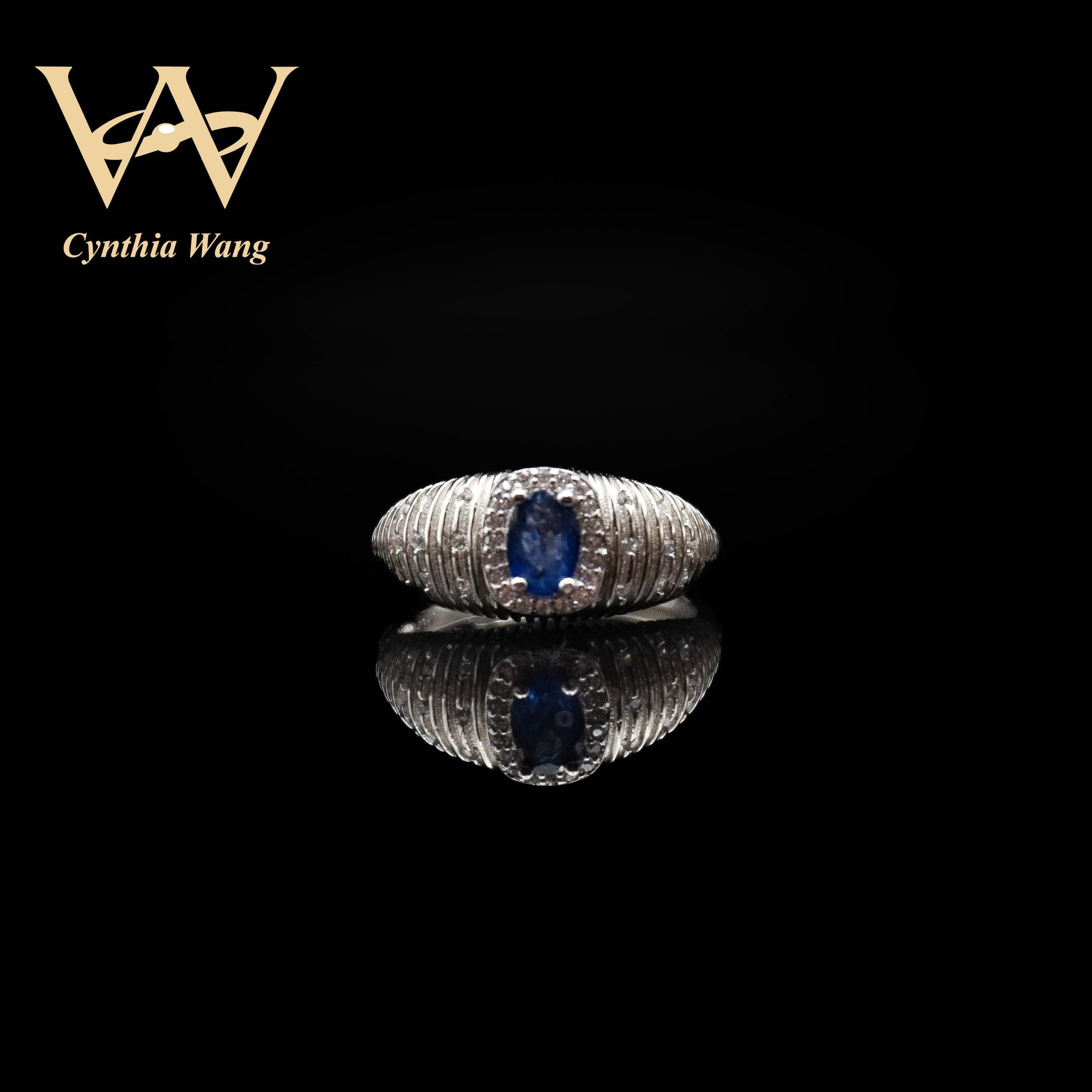 'Azure Allure' Striped Band Sapphire Ring