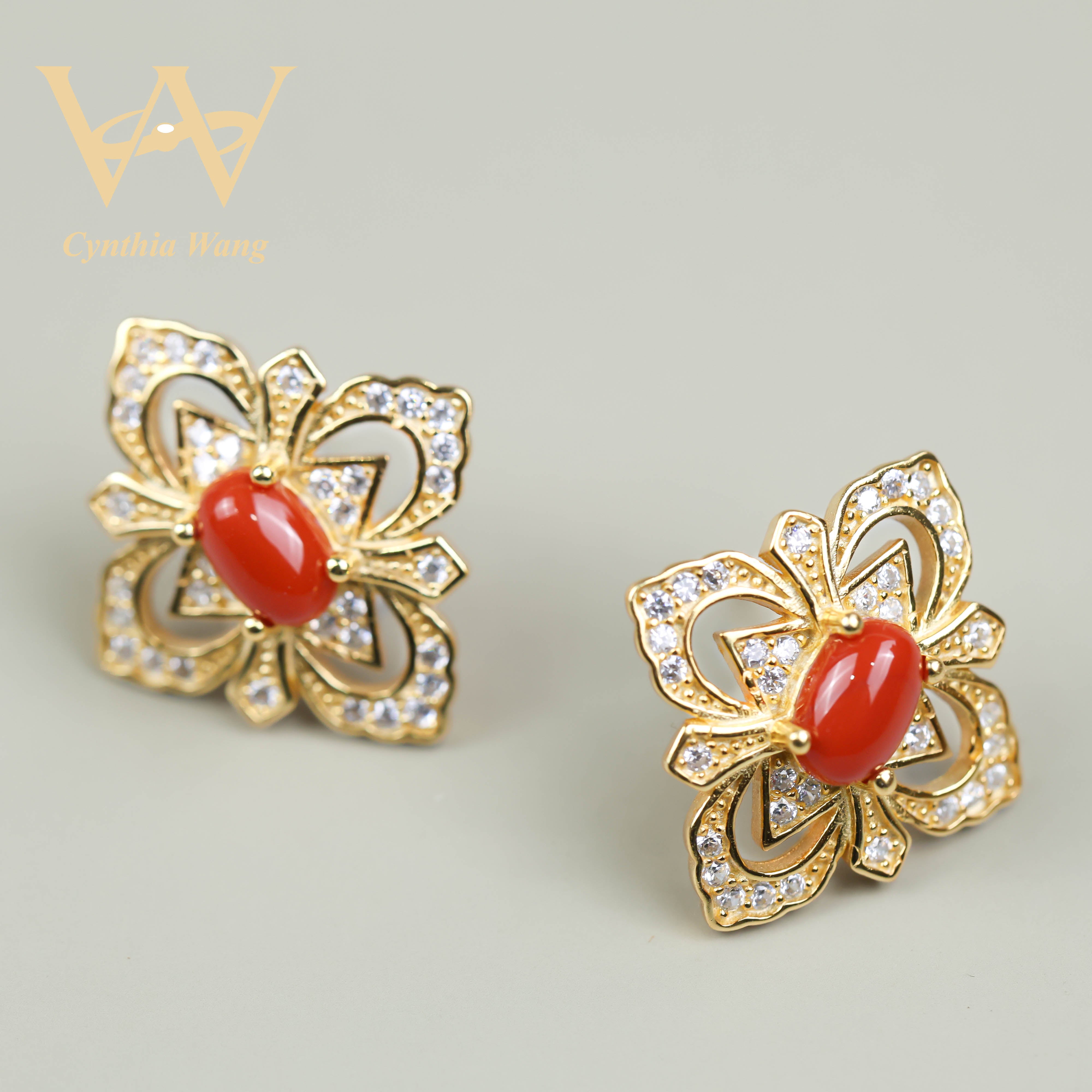 'Vintage Flower' Carnelian & Lapis Earrings