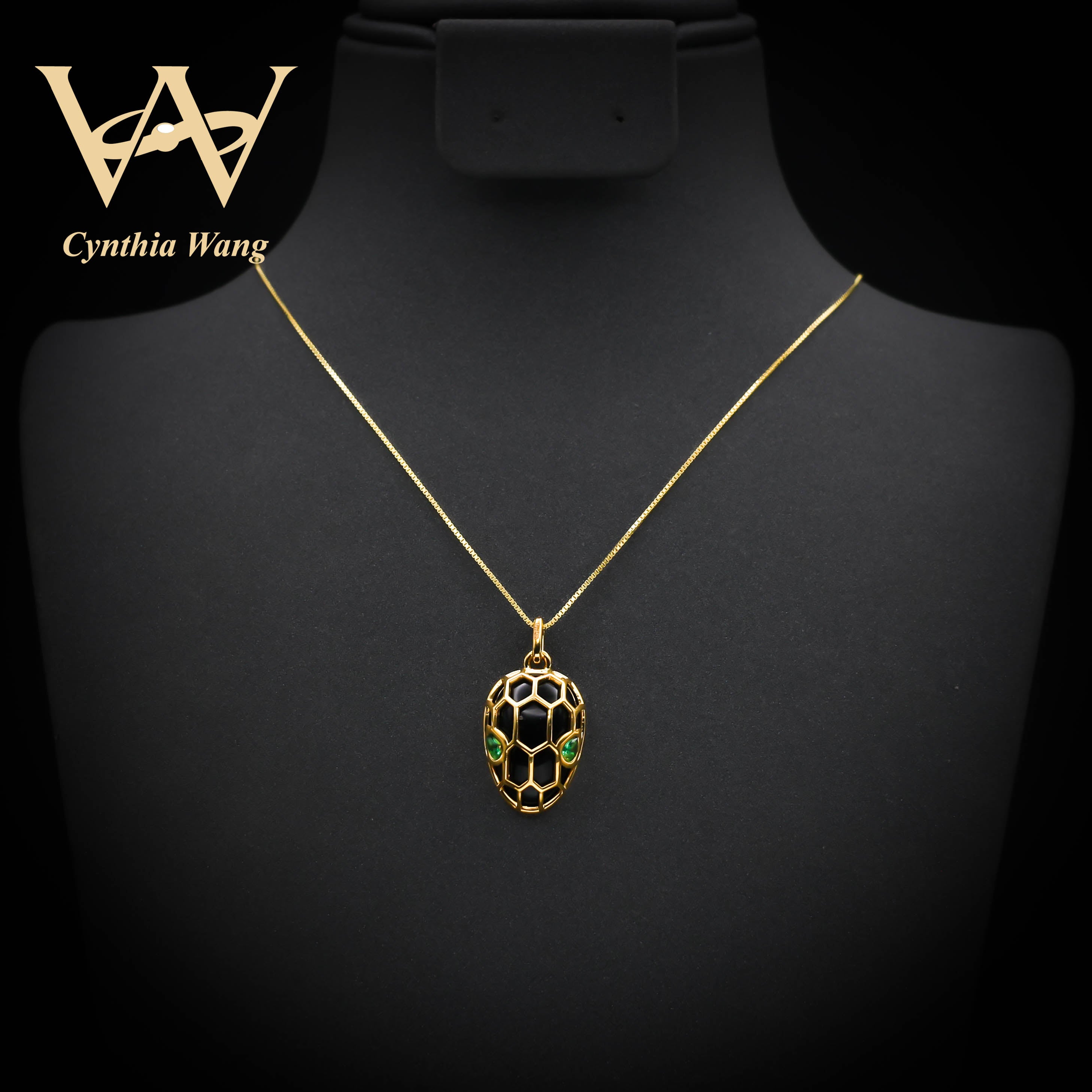 'Serpent Charm' 18k Gold Black Onyx Pendant