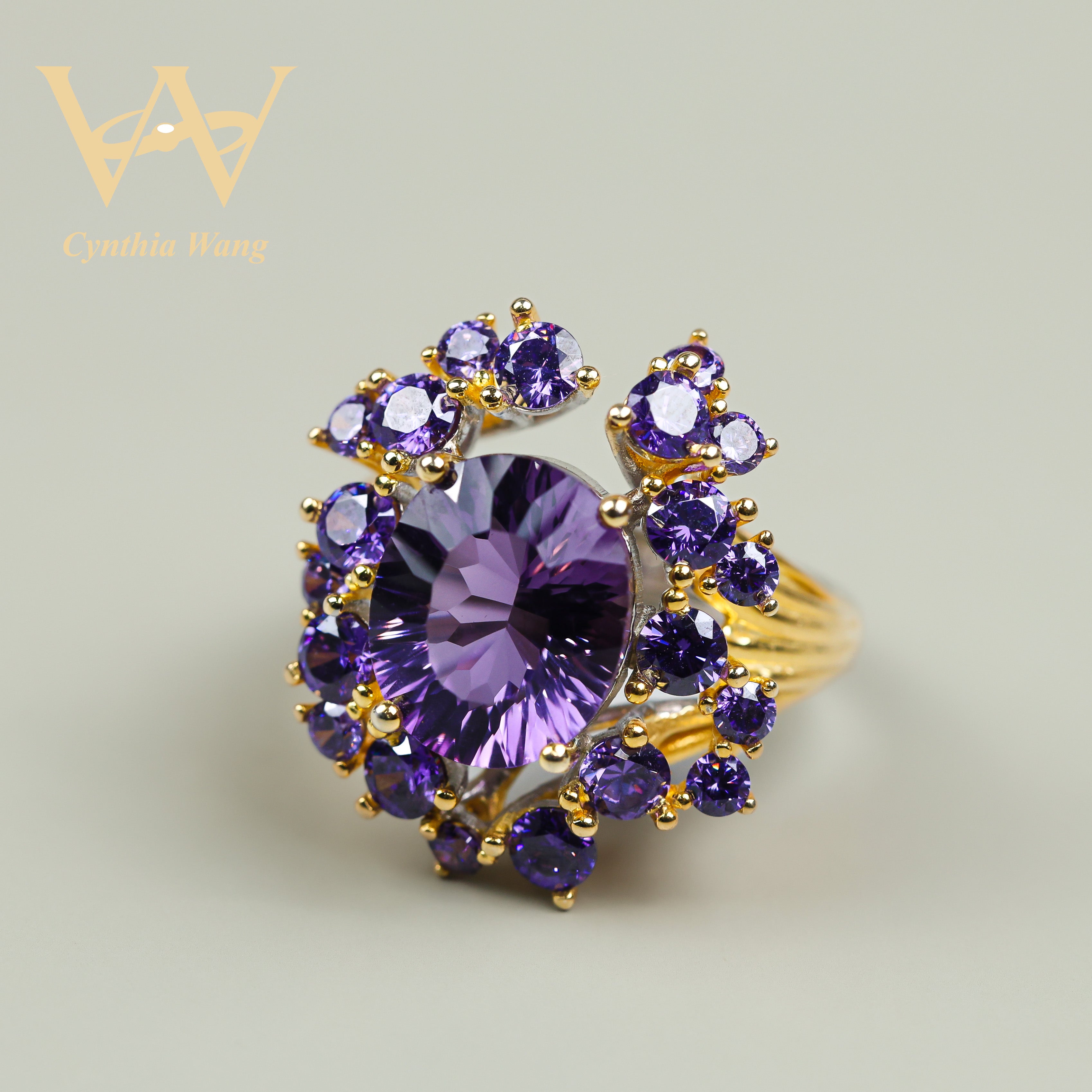 'Luxurious Purple Flowers' Amethyst Ring