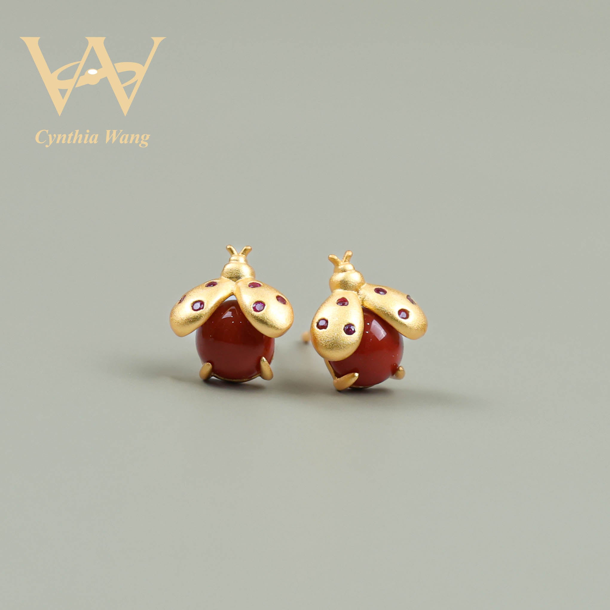 'Ladybug Luxe' Red Carnelian Ear Studs