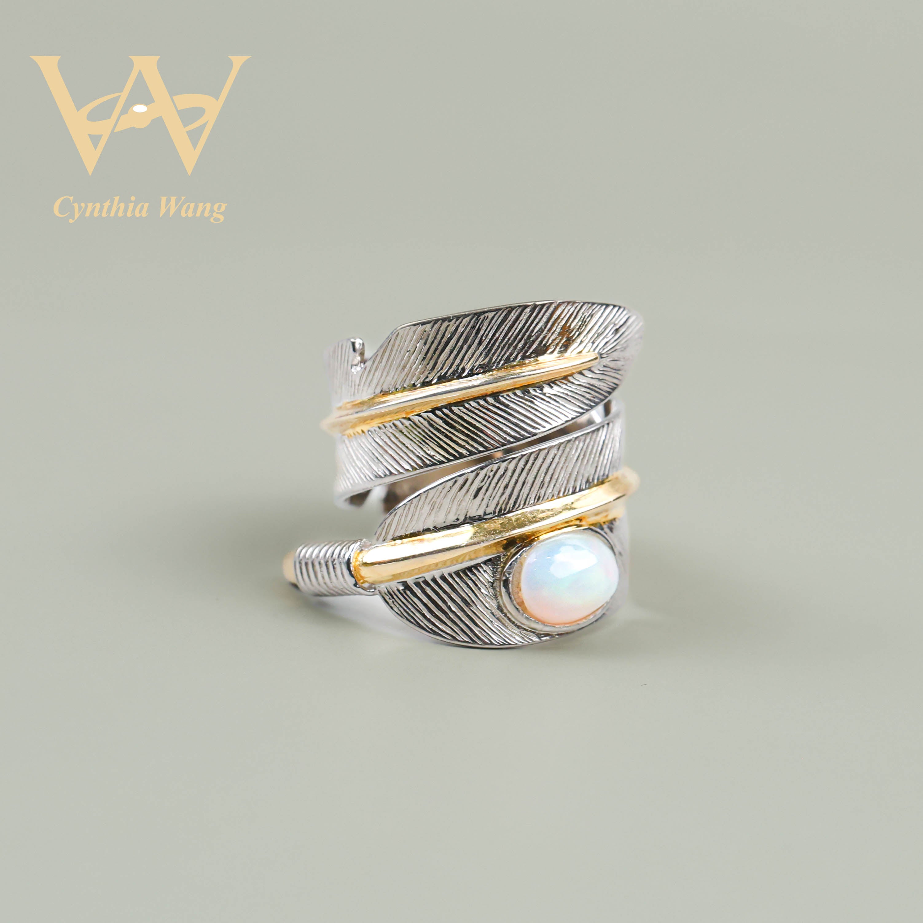 'Nature's Radiant Beauty' Opal Leaf Wrap Ring