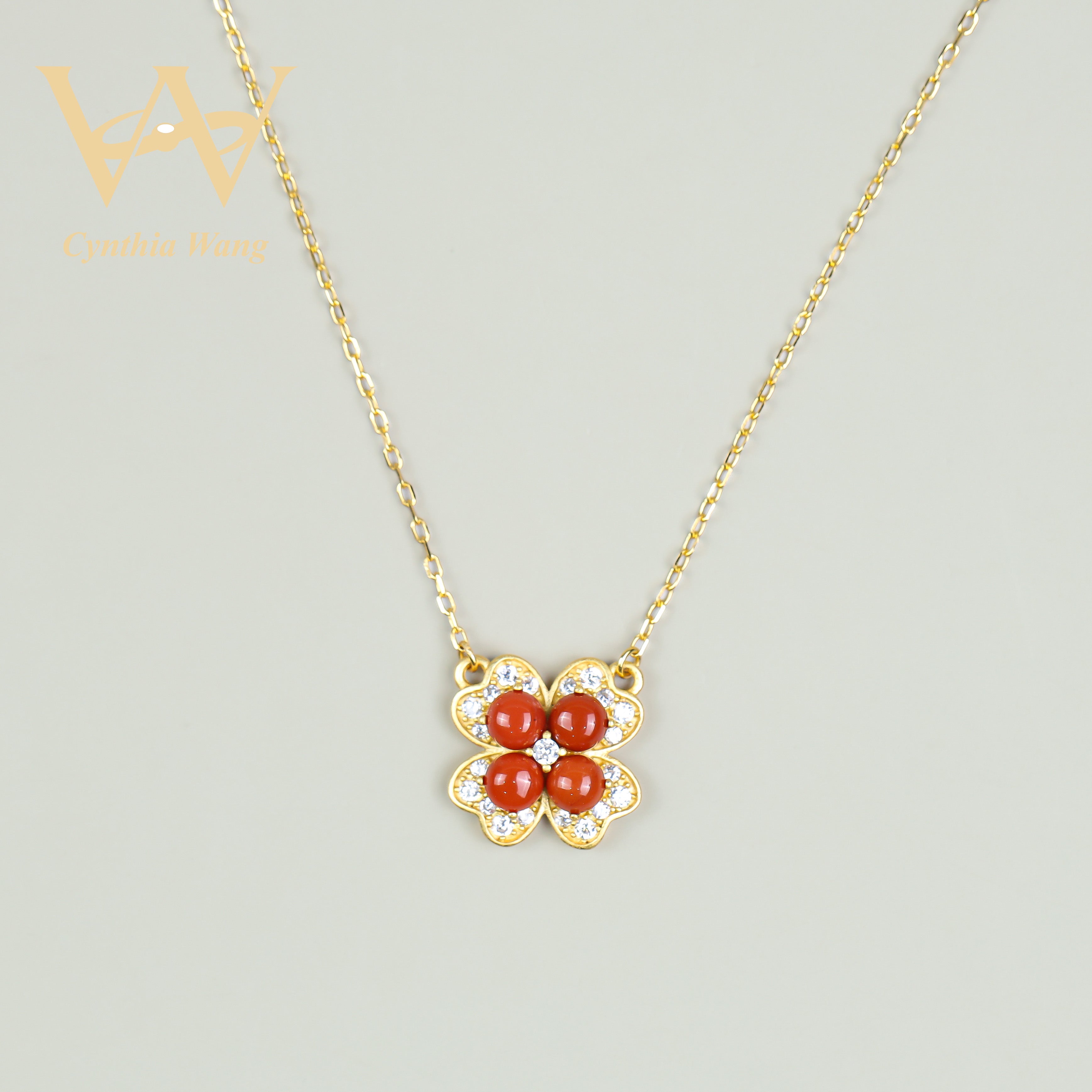 'Glowing Clover' Red Carnelian Necklace