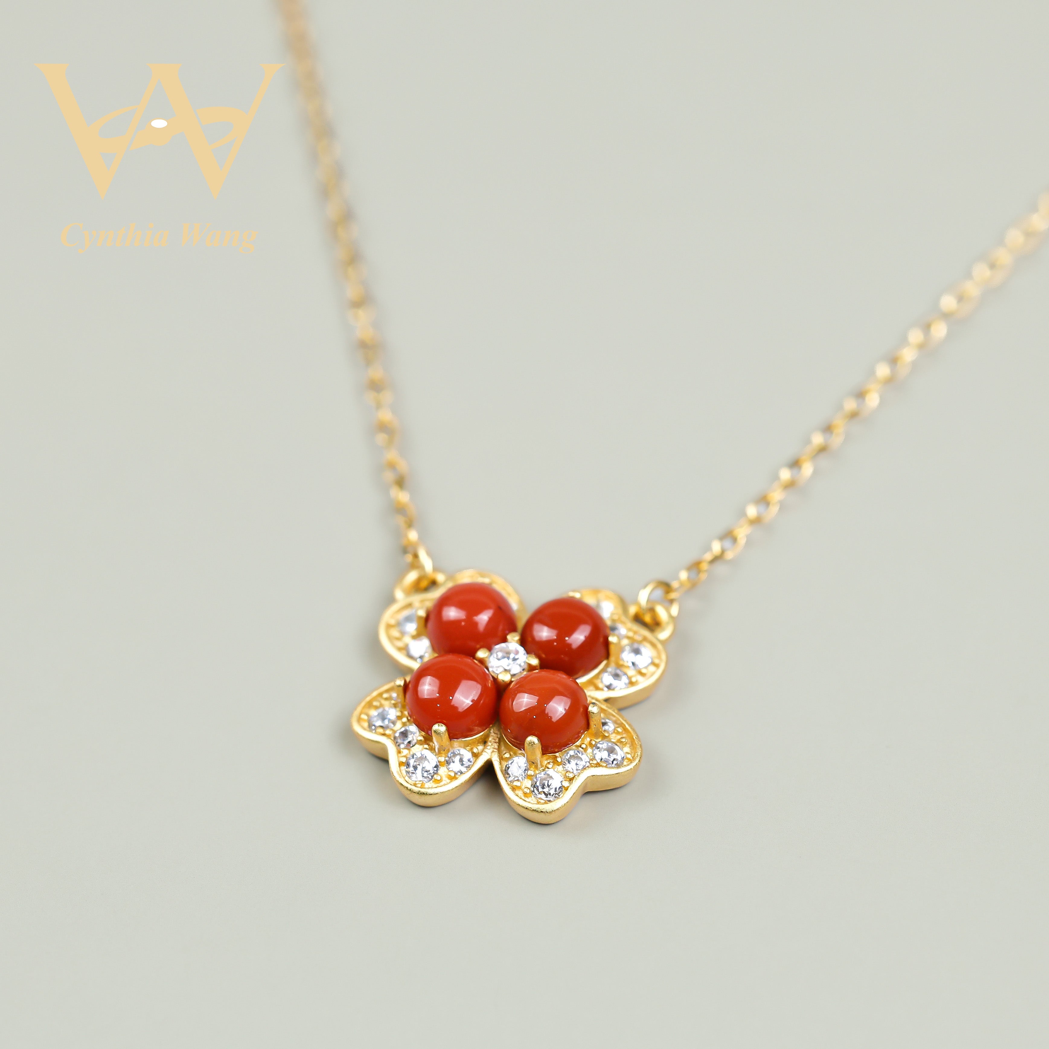 'Glowing Clover' Red Carnelian Necklace